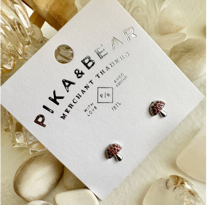 Peyo - Gem Encrusted Mushroom Stud Earrings