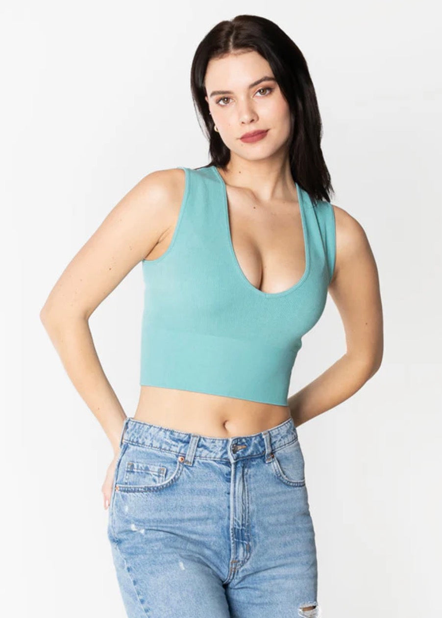 C’EST MOI Bamboo Deep V Rib Top