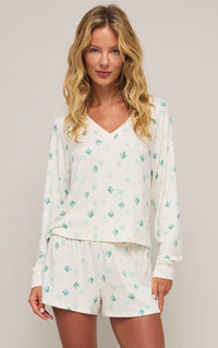 Z SUPPLY Maggie Clover Long Sleeve Top And Short Set