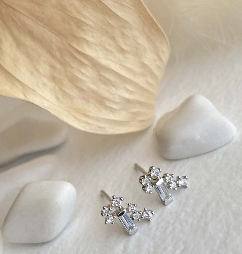 Kalos Rhinestone Baguette And Cluster Stud Earrings With Sterling Silver Posts