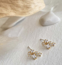 Kalos Rhinestone Baguette And Cluster Stud Earrings With Sterling Silver Posts