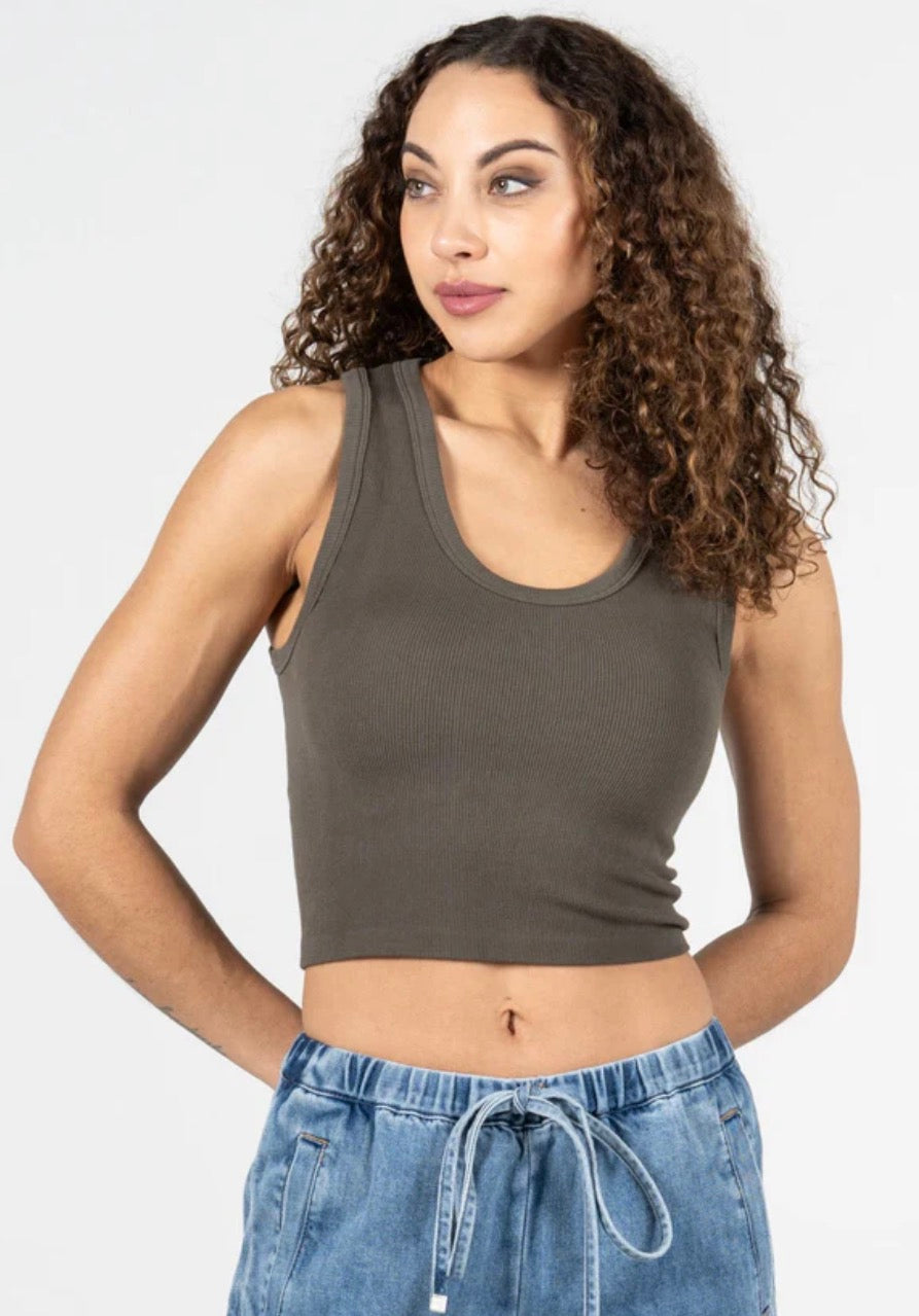 C’EST MOI Bamboo Rib Deep Scoop Neck Tank