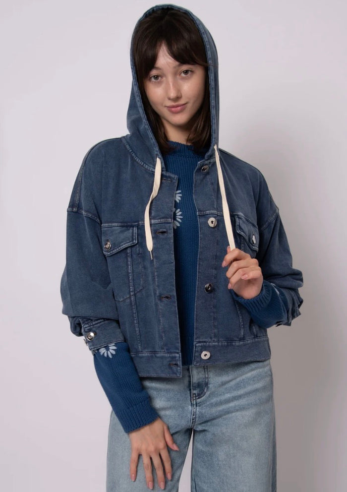 RD STYLE - Sarana Denim Button Up Hooded Jacket