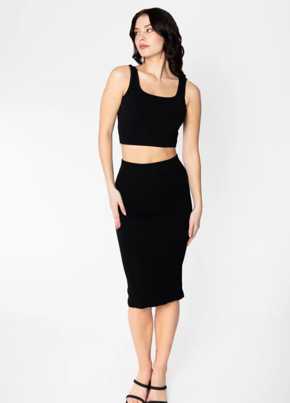 C’EST MOI Bamboo Rib Midi Skirt