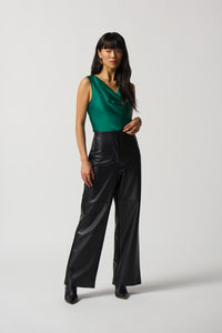 Cowl Neck Satin Top- Green