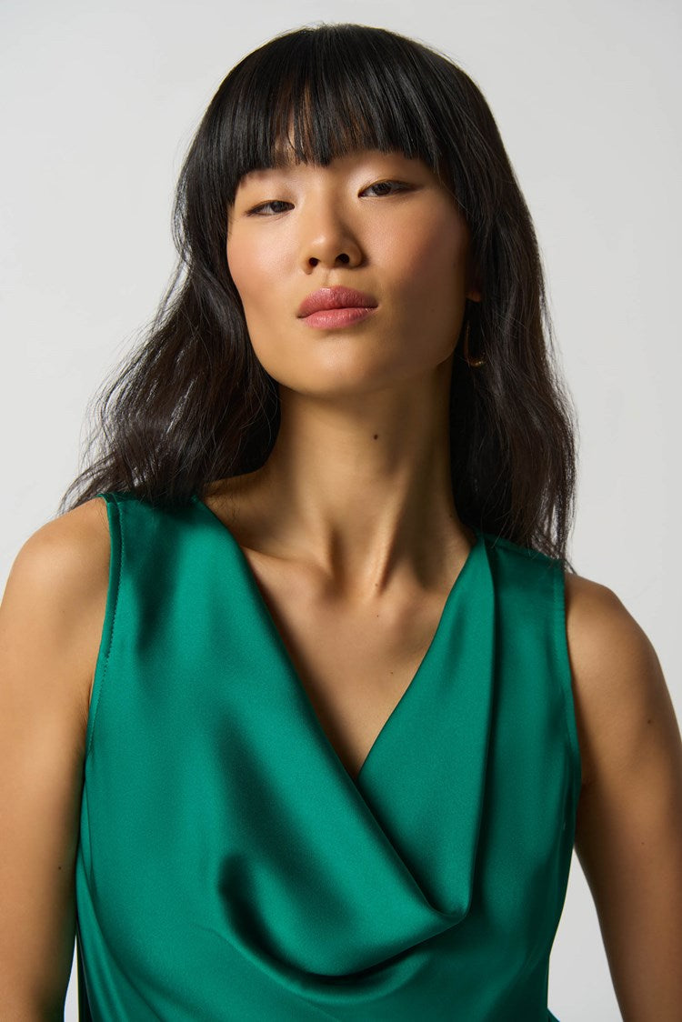 Cowl Neck Satin Top- Green