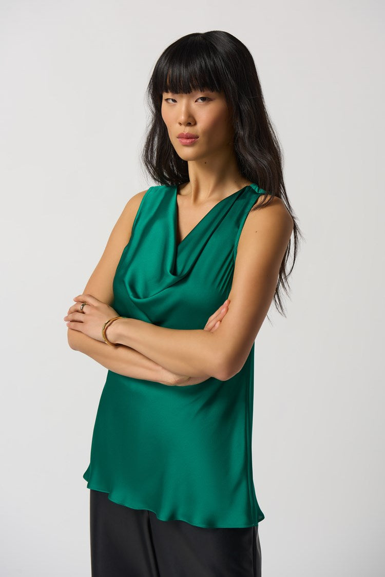 Cowl Neck Satin Top- Green