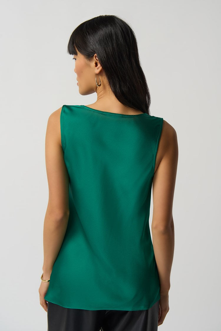 Cowl Neck Satin Top- Green