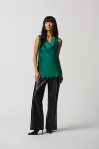 Cowl Neck Satin Top- Green