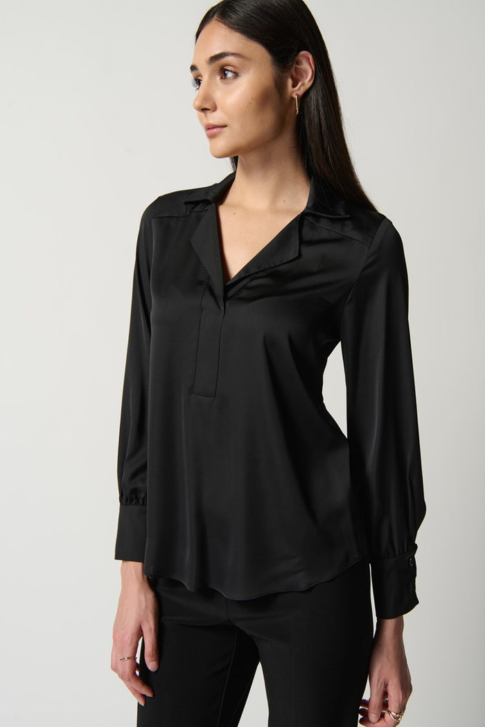 Notched Collar Satin Blouse