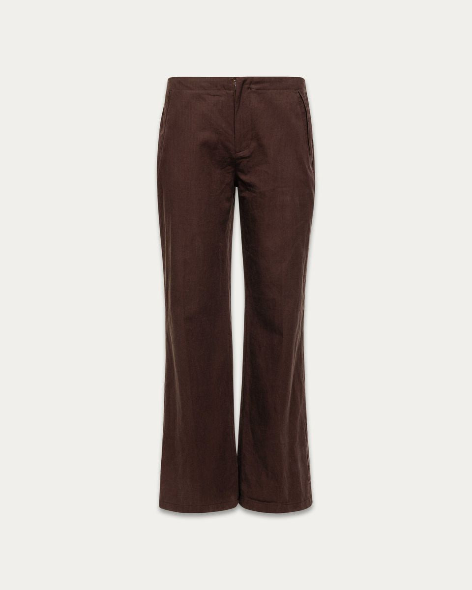 KUWALLA - Terri Linen Halter Top and Rosie Low-Rise Linen Pant Set - Cocoa Powder