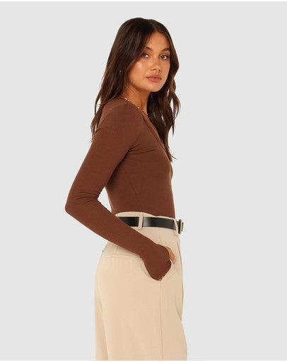 Sinclaire Long Sleeve Top- Chocolate