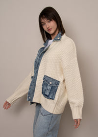 RD STYLE Monet Long Sleeve Shawl Neck Denim Combo Cardigan