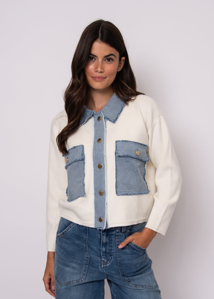 RD STYLE Avril Long Sleeve Denim Combo Cardigan