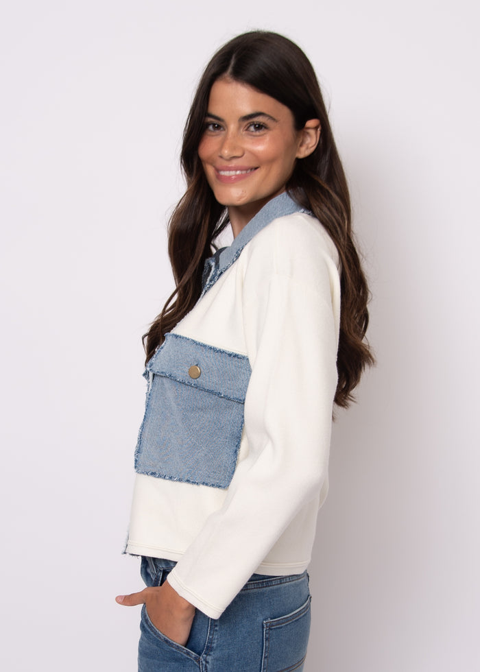 RD STYLE Avril Long Sleeve Denim Combo Cardigan