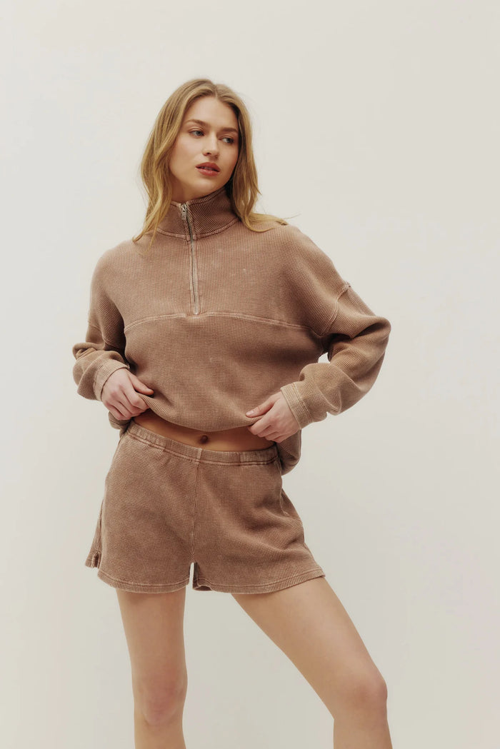 KUWALLA - Bailey Waffle Zip Up with Tyla Waffle Shorts - Washed Sand