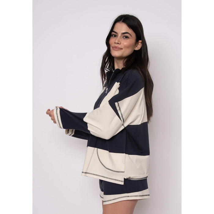 RD STYLE Camille YD Stripe Heavy Jersey LS Half Zip Top