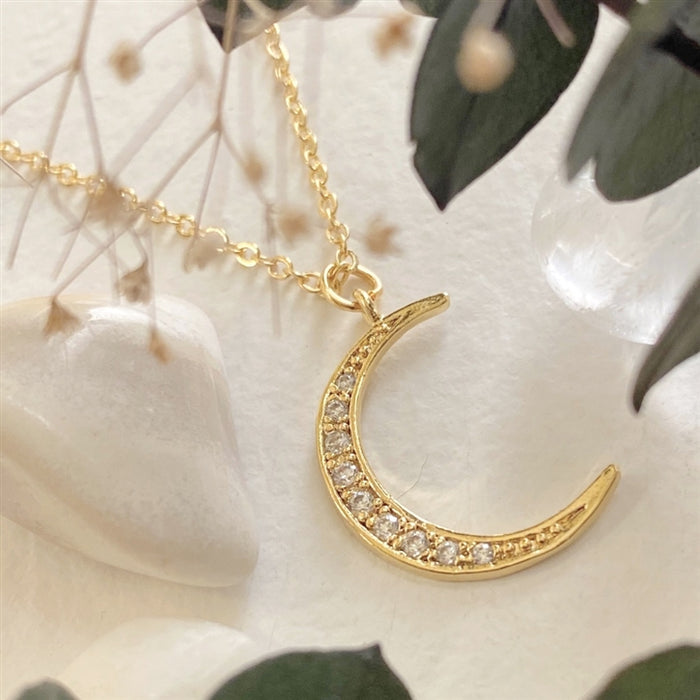 La Lune- Rhinestone Moon Charm Necklace