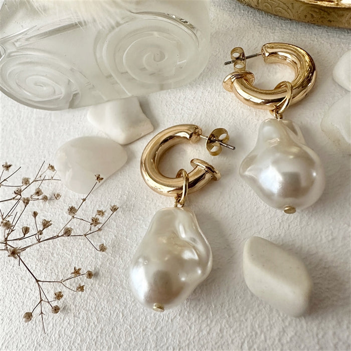 Anais- Baroque Pearl Drop Stud Earrings