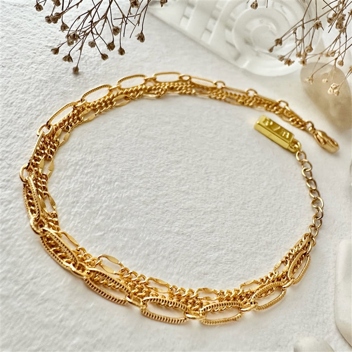 Nanaimo Triple Layer Textured Chain Bracelet in Gold and Silver