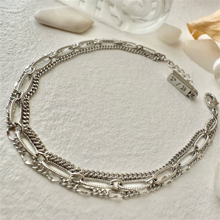 Nanaimo Triple Layer Textured Chain Bracelet in Gold and Silver