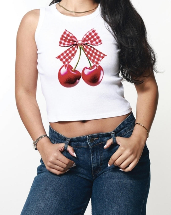 GIRL DANGEROUS Cherry Bow Ribbed Crop Tank