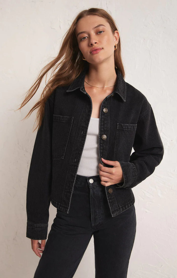 All Day Cropped Denim Jacket- Black