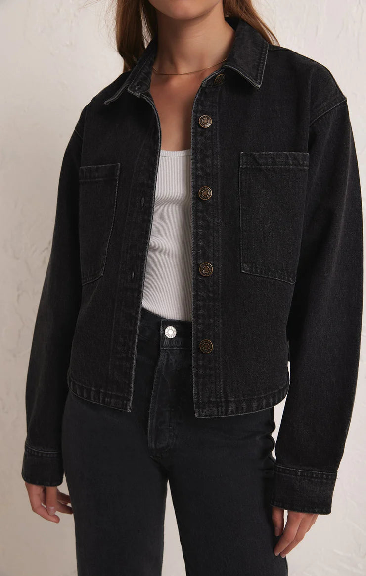 All Day Cropped Denim Jacket- Black