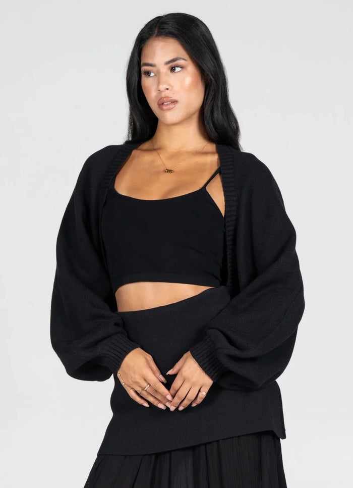 C’EST MOI Cotton Knit Shrug - Black