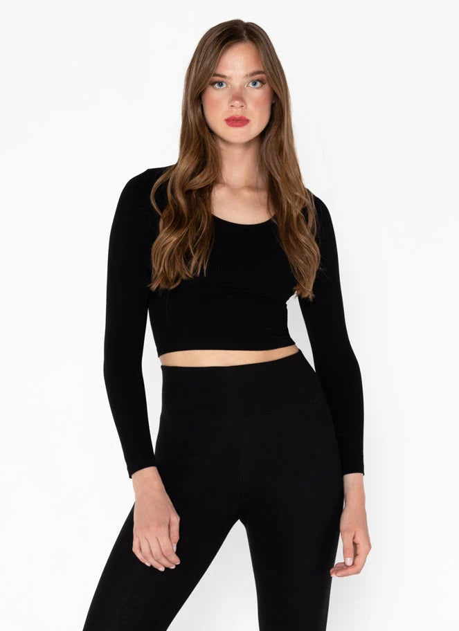 C’EST MOI Bamboo Long sleeve Crop Scoop Neck Top
