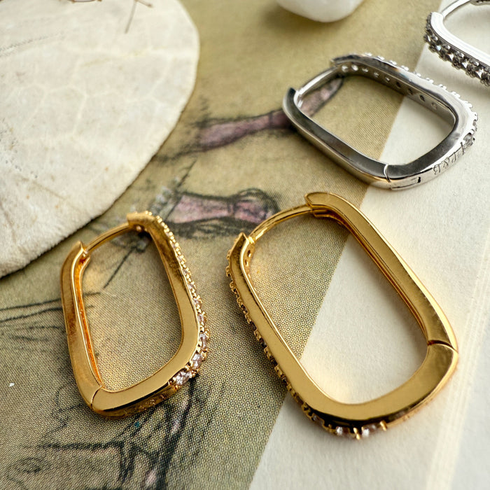Bialto - Oblong Rhinestone Hoop Earrings
