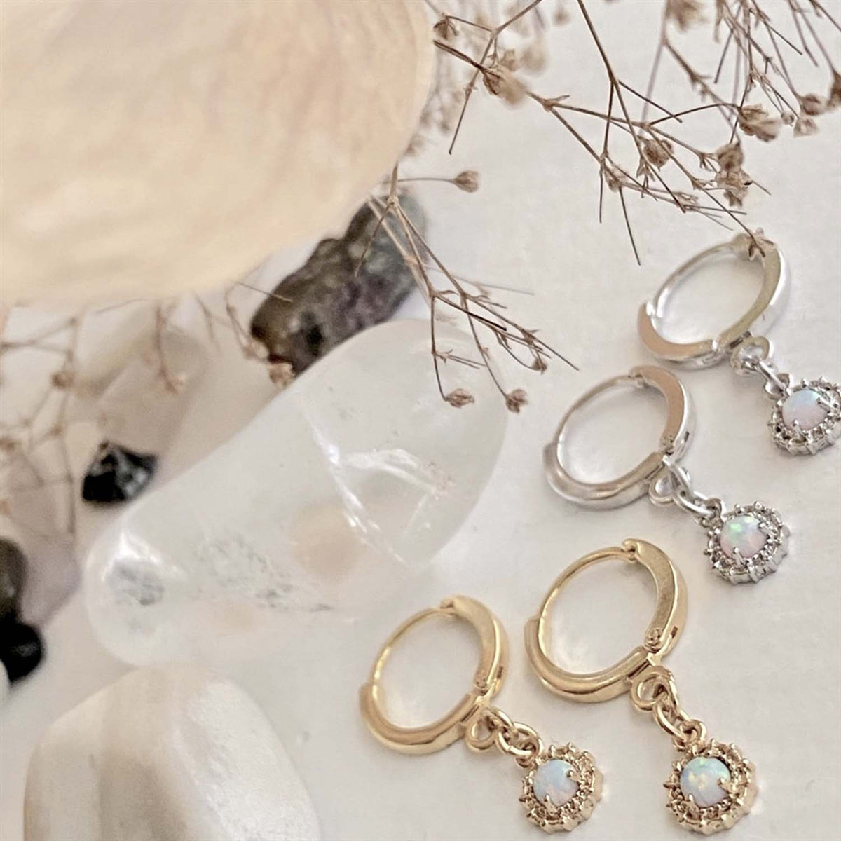 PIKA & BEAR Eloise - Opal and Rhinestone Hugger Hoop Earrings