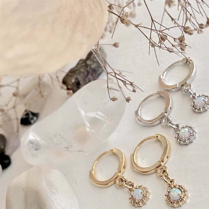 PIKA & BEAR Eloise - Opal and Rhinestone Hugger Hoop Earrings