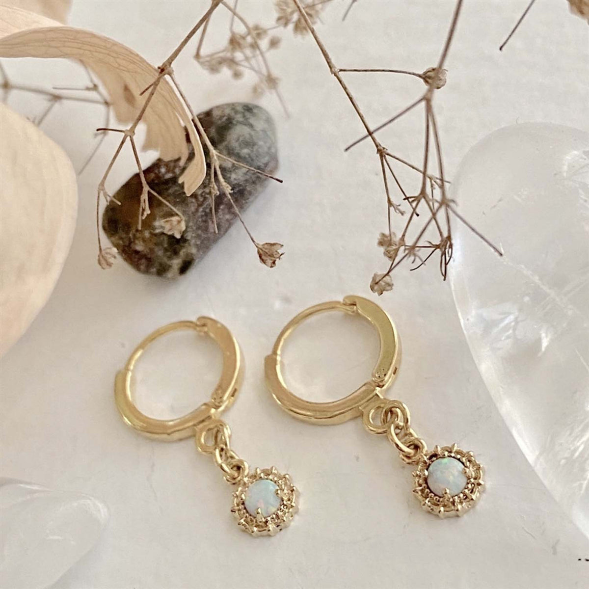 PIKA & BEAR Eloise - Opal and Rhinestone Hugger Hoop Earrings
