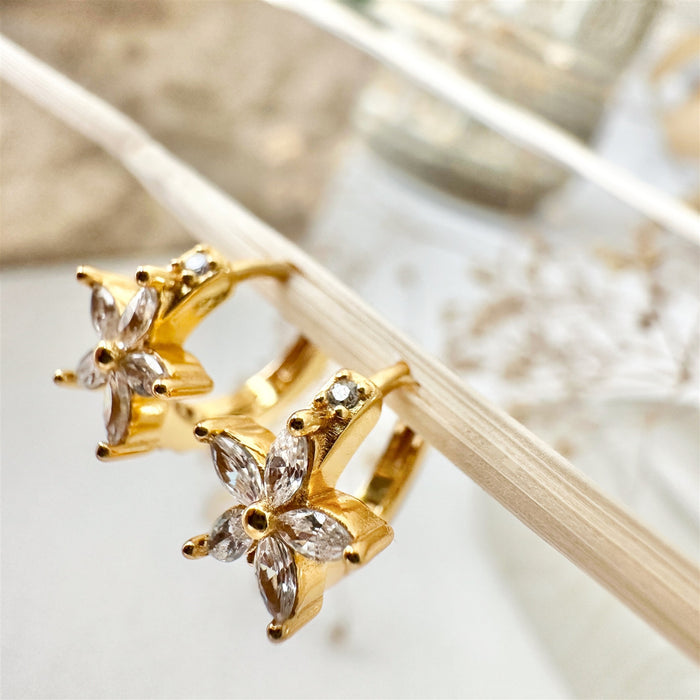 PIKA & BEAR Minata - Rhinestone Flower Hoop Earrings in Gold Plated Sterling Silver
