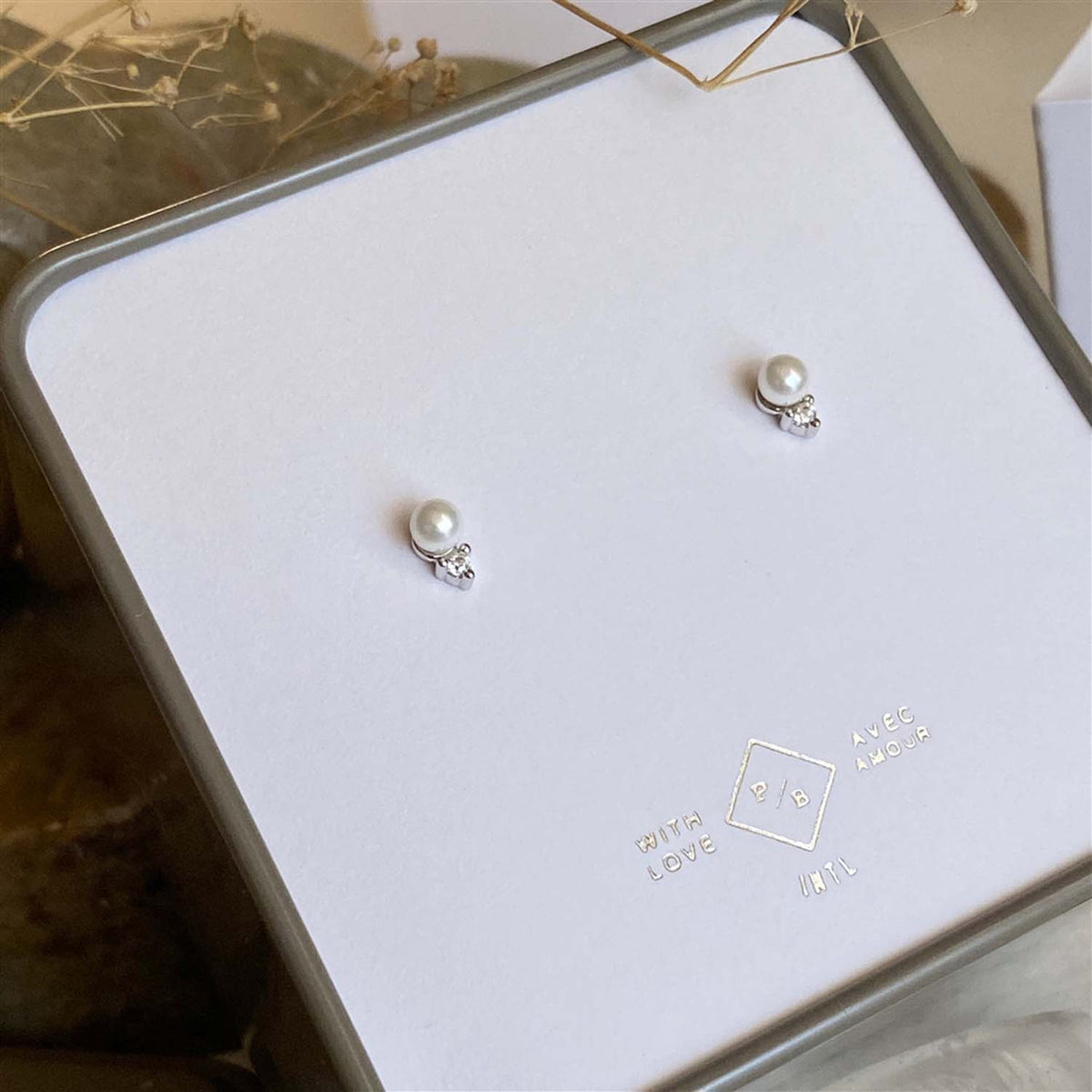PIKA & BEAR Coyo - Dainty Pearl and Rhinestone Stud Earrings