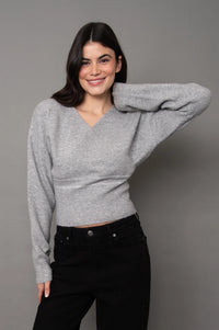 RD STYLE - Othella Long Sleeve Wrap Neck Pull Over - Grey