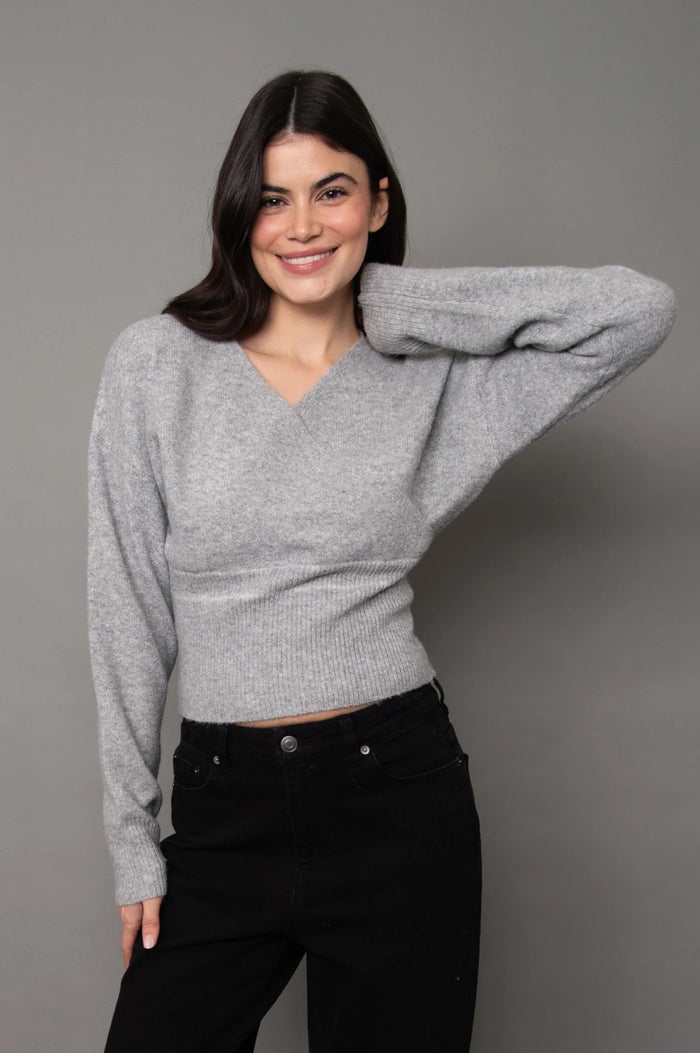 RD STYLE - Othella Long Sleeve Wrap Neck Pull Over - Grey