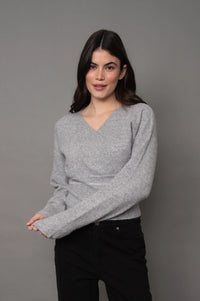 RD STYLE - Othella Long Sleeve Wrap Neck Pull Over - Grey