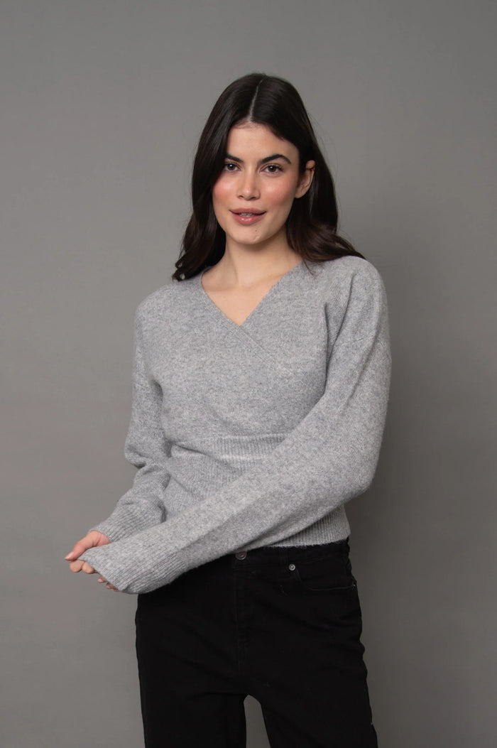 RD STYLE - Othella Long Sleeve Wrap Neck Pull Over - Grey