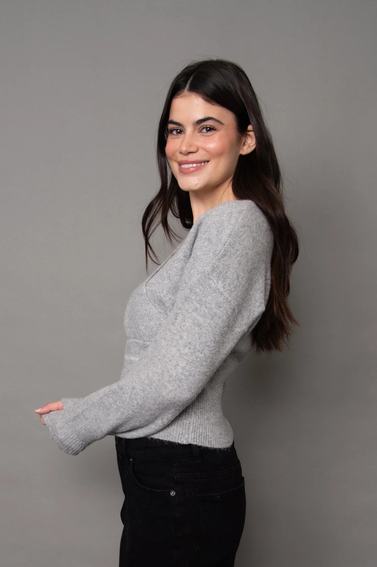 RD STYLE - Othella Long Sleeve Wrap Neck Pull Over - Grey