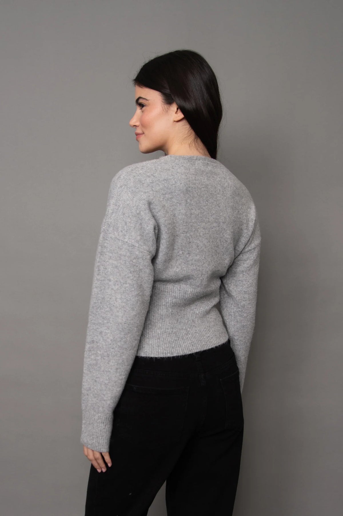 RD STYLE - Othella Long Sleeve Wrap Neck Pull Over - Grey