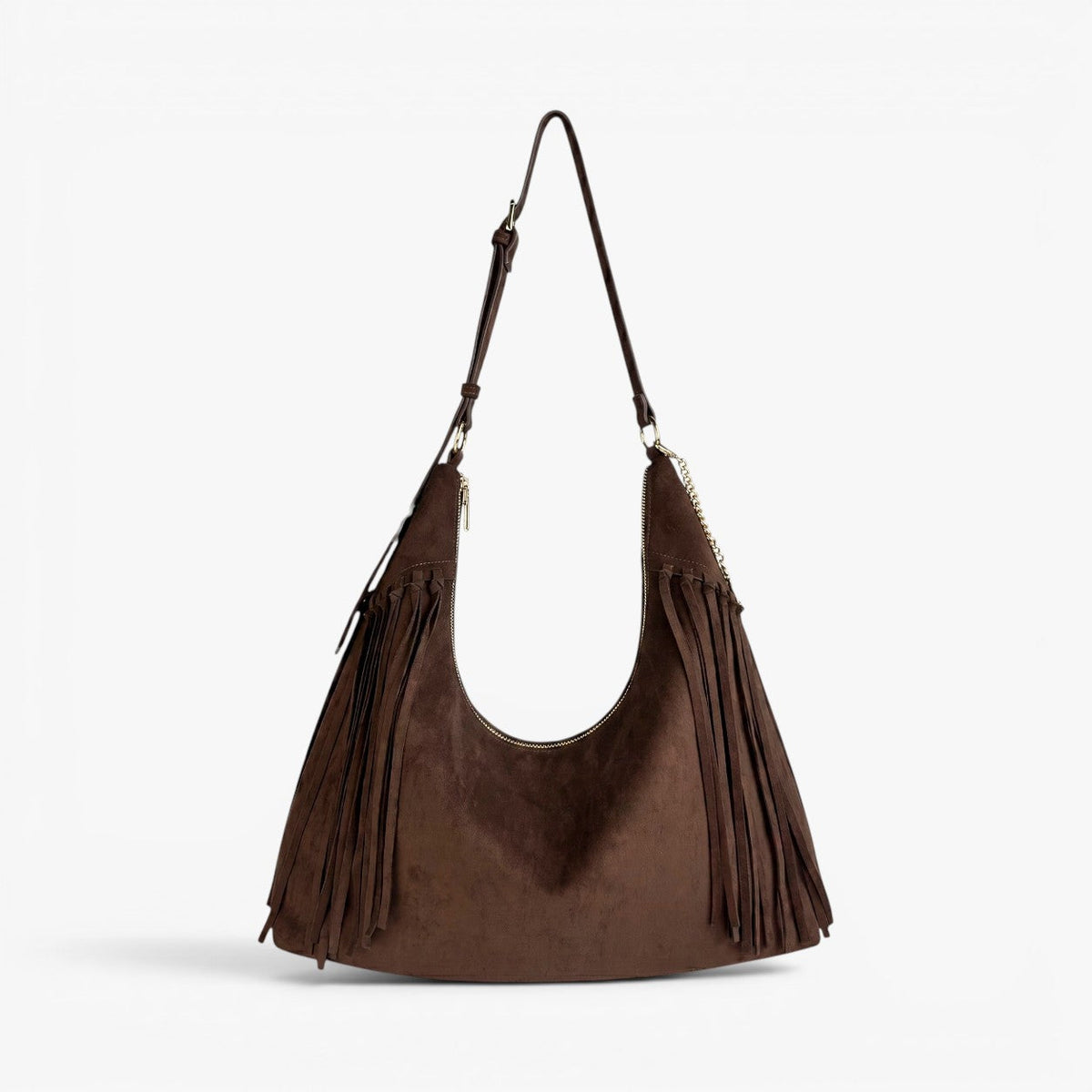SKYLA Jackie Fringe Hobo Bag - Chocolate
