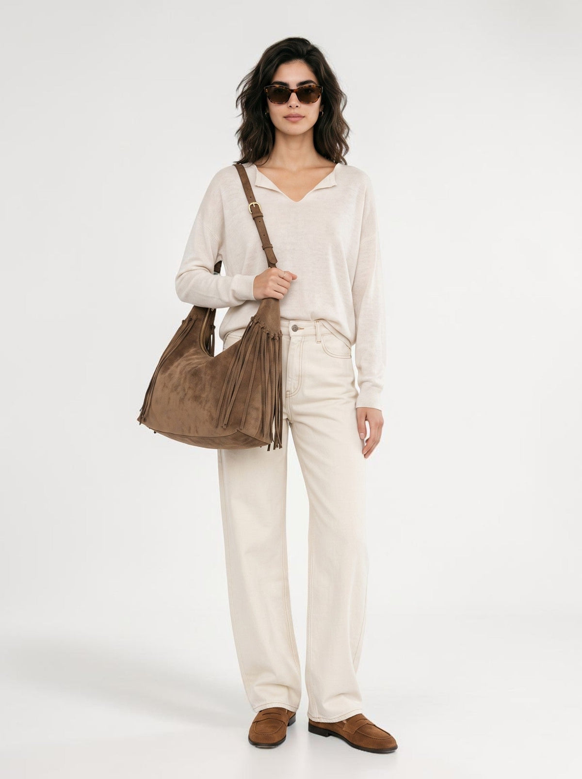 SKYLA Jackie Fringe Hobo Bag - Mocha
