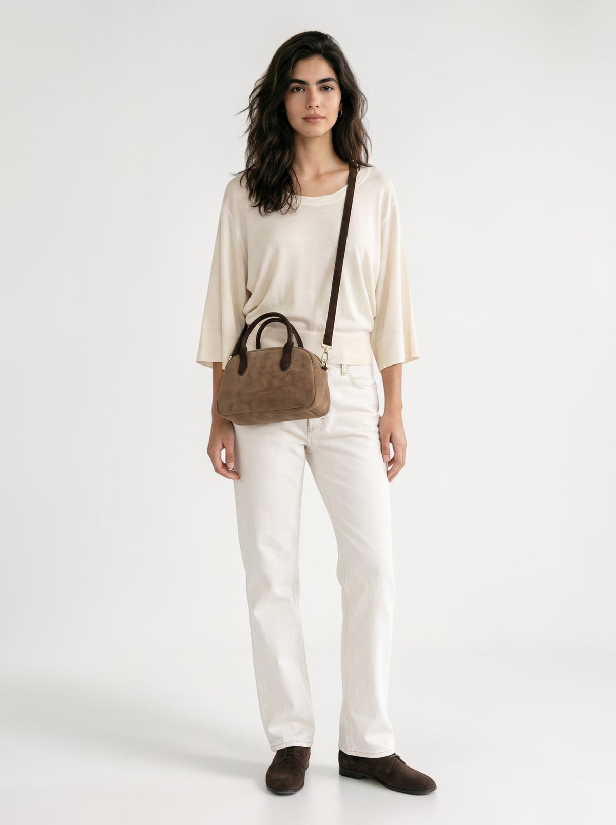 SKYLA Kyla Faux Suede Mini Bowler Bag - Mocha