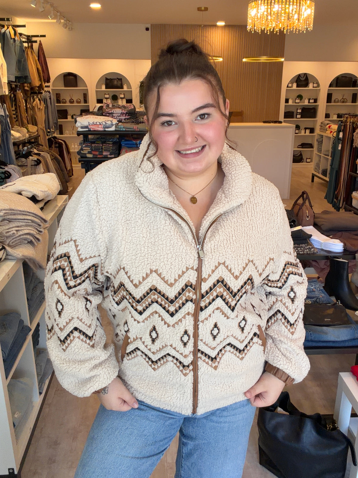RD STYLE - Zoe Zip Jacket with Zig Zag Embroidery