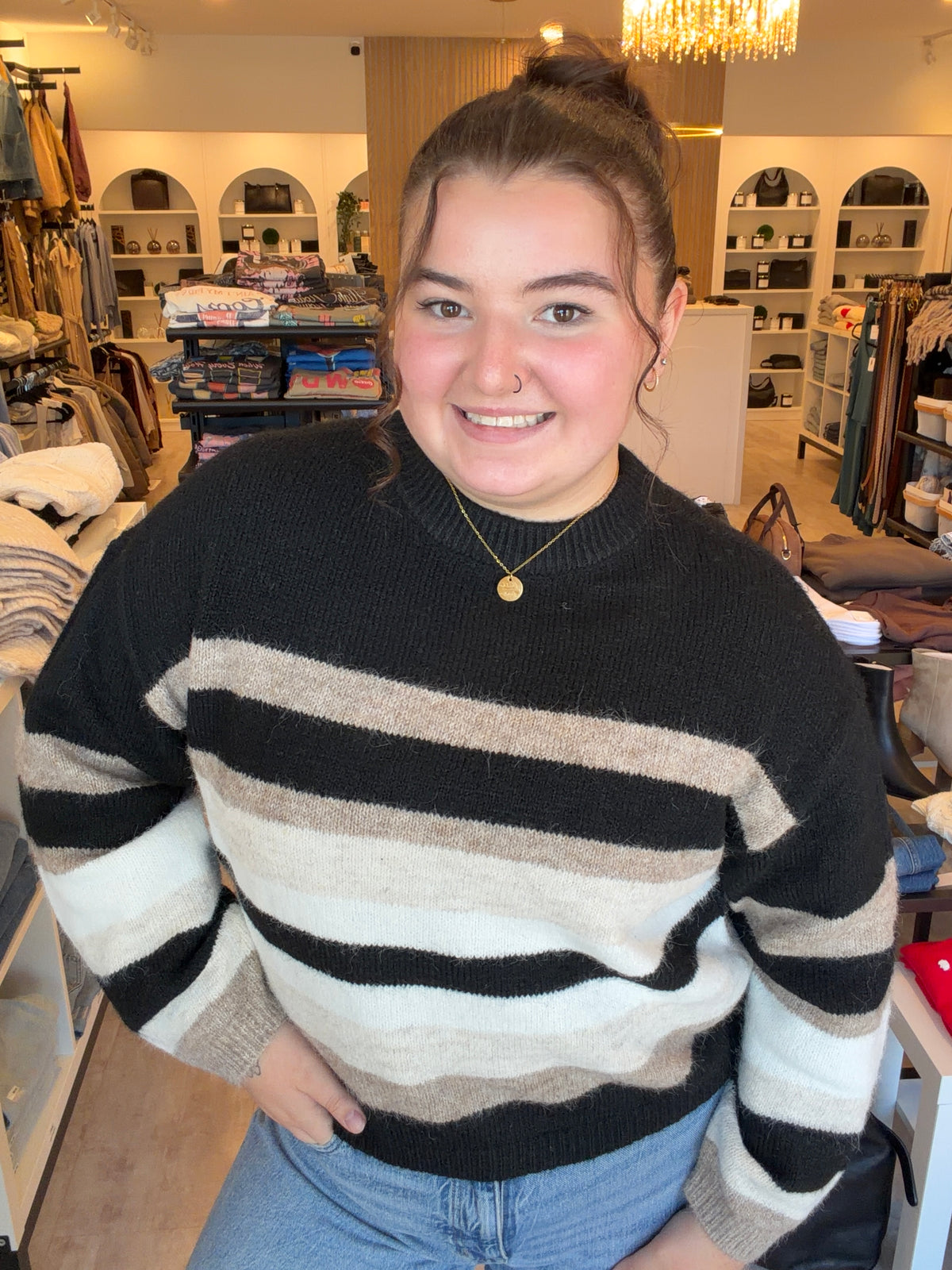 RD STYLE - Faustina Stripe Pull Over Sweater