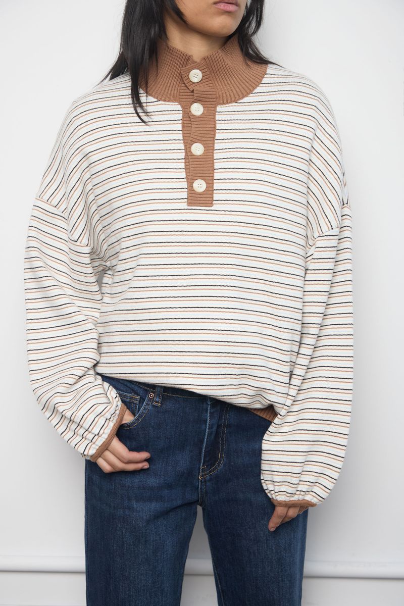 KUWALLA - Bedford Stripe Sweater - Brown / Cream