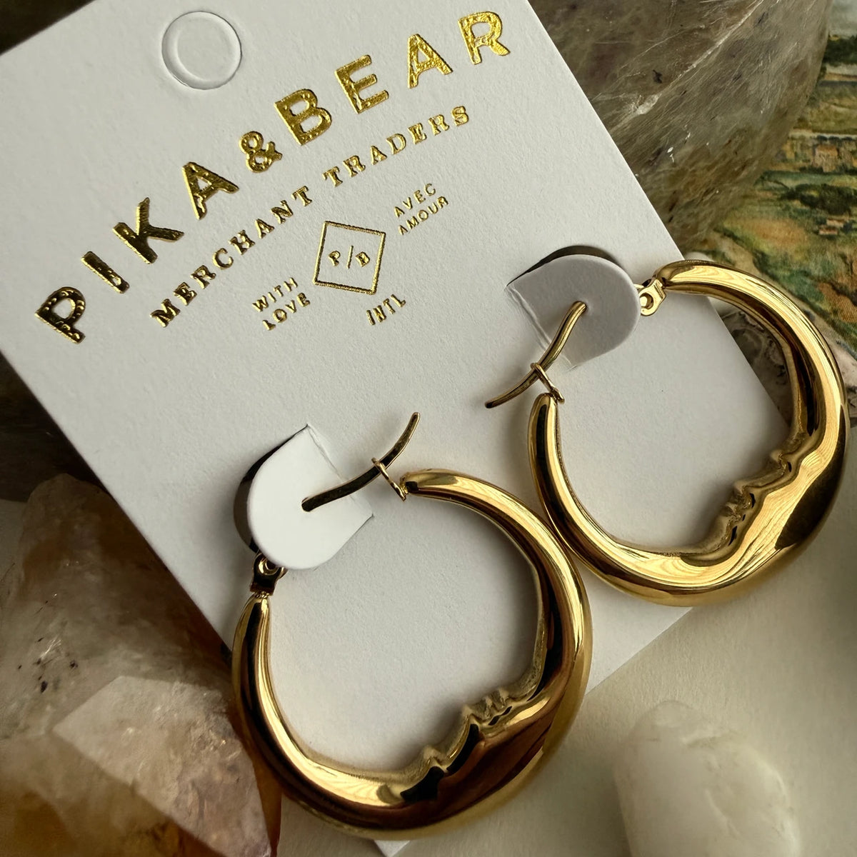 PIKA & BEAR - Luna - Moon Face Hoop Earrings- Gold