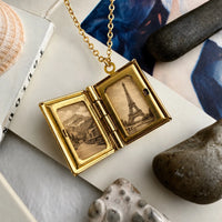 PIKA & BEAR - Bronte - Vintage Book Locket Charm Necklace - Gold